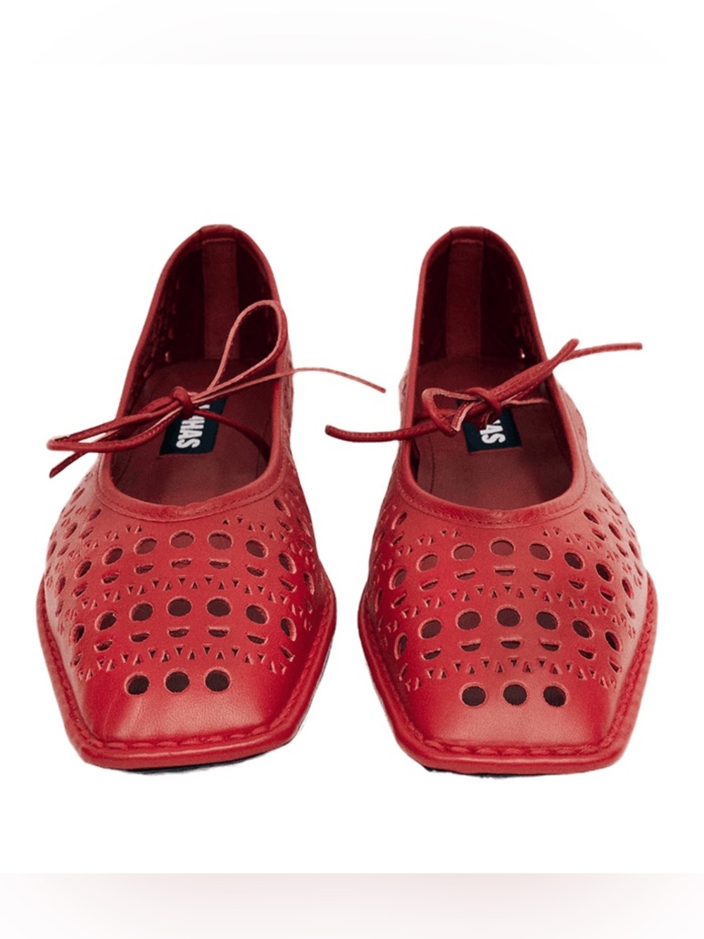 ▪️NWOT SUIARA Red Lace up Ballet Flats Women Square Toe 6